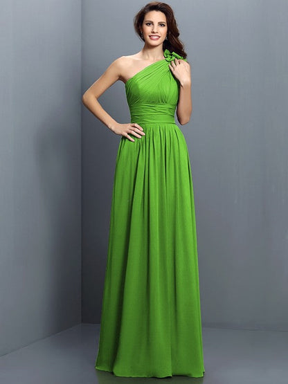 Charming One Shoulder Pleats Sleeveless Long Chiffon Bridesmaid Dresses