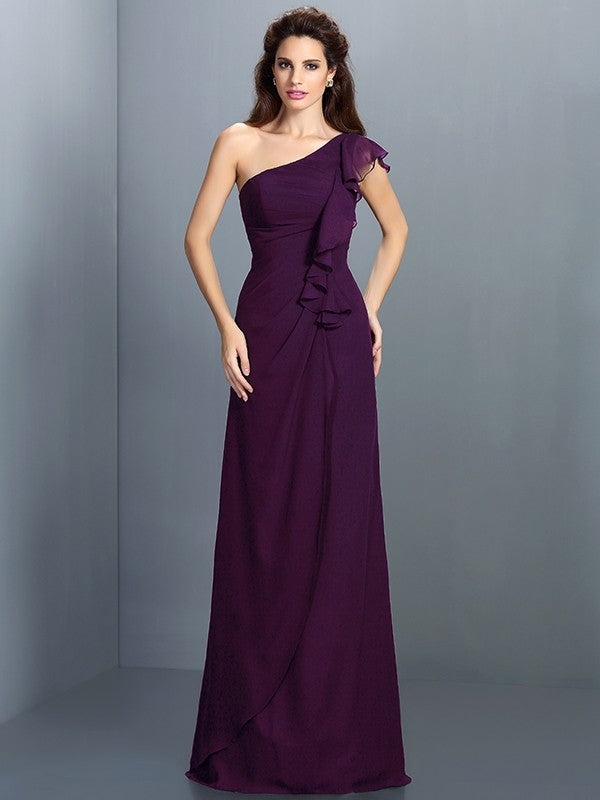 Charming One Shoulder Pleats Sleeveless Long Chiffon Bridesmaid Dresses