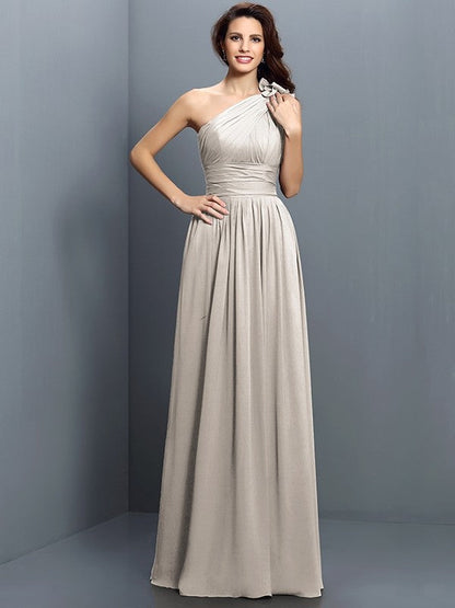 Charming One Shoulder Pleats Sleeveless Long Chiffon Bridesmaid Dresses