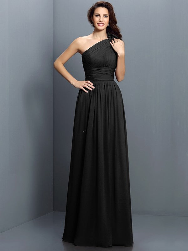 Charming One Shoulder Pleats Sleeveless Long Chiffon Bridesmaid Dresses