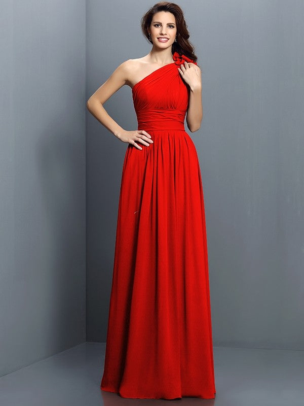 Charming One Shoulder Pleats Sleeveless Long Chiffon Bridesmaid Dresses