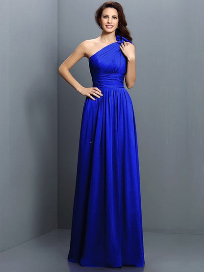 Charming One Shoulder Pleats Sleeveless Long Chiffon Bridesmaid Dresses