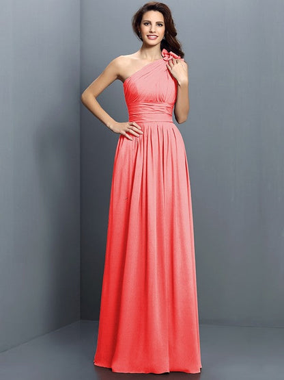 Charming One Shoulder Pleats Sleeveless Long Chiffon Bridesmaid Dresses