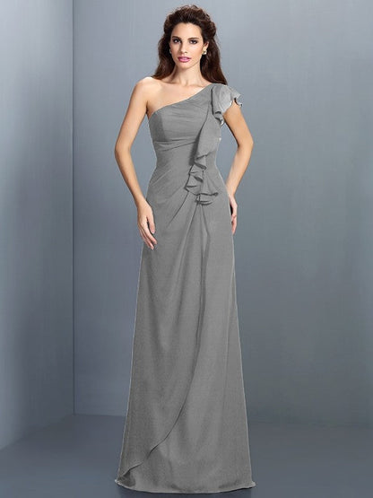 Charming One Shoulder Pleats Sleeveless Long Chiffon Bridesmaid Dresses