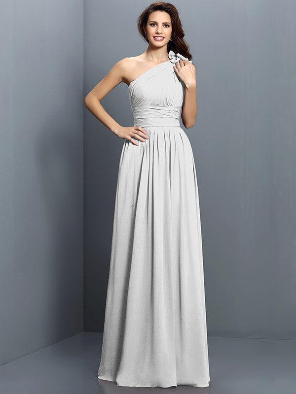 Charming One Shoulder Pleats Sleeveless Long Chiffon Bridesmaid Dresses