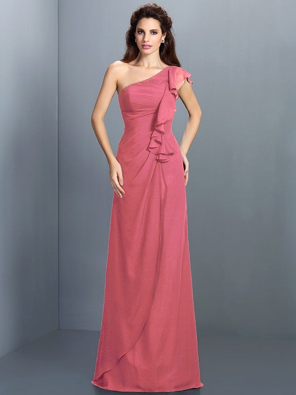 Charming One Shoulder Pleats Sleeveless Long Chiffon Bridesmaid Dresses