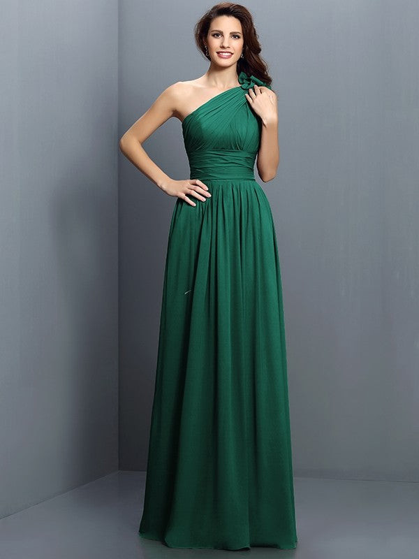 Charming One Shoulder Pleats Sleeveless Long Chiffon Bridesmaid Dresses