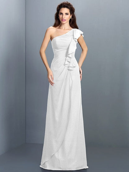 Charming One Shoulder Pleats Sleeveless Long Chiffon Bridesmaid Dresses