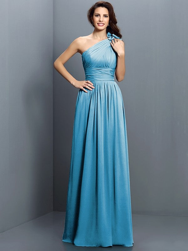 Charming One Shoulder Pleats Sleeveless Long Chiffon Bridesmaid Dresses