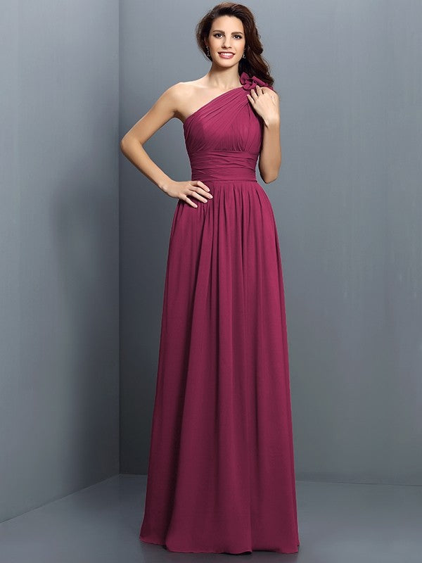 Charming One Shoulder Pleats Sleeveless Long Chiffon Bridesmaid Dresses