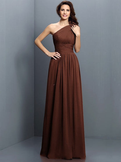 Charming One Shoulder Pleats Sleeveless Long Chiffon Bridesmaid Dresses