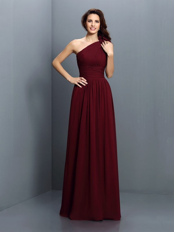 Charming One Shoulder Pleats Sleeveless Long Chiffon Bridesmaid Dresses