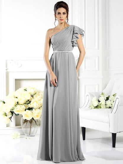 Charming One Shoulder Ruffles Sleeveless Long Chiffon Bridesmaid Dresses