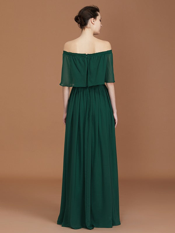 Charming Pleats Off-the-Shoulder Chiffon Bridesmaid Dress