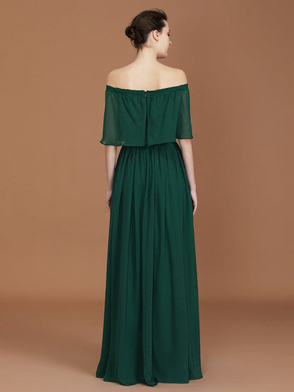 Charming Pleats Off-the-Shoulder Chiffon Bridesmaid Dress