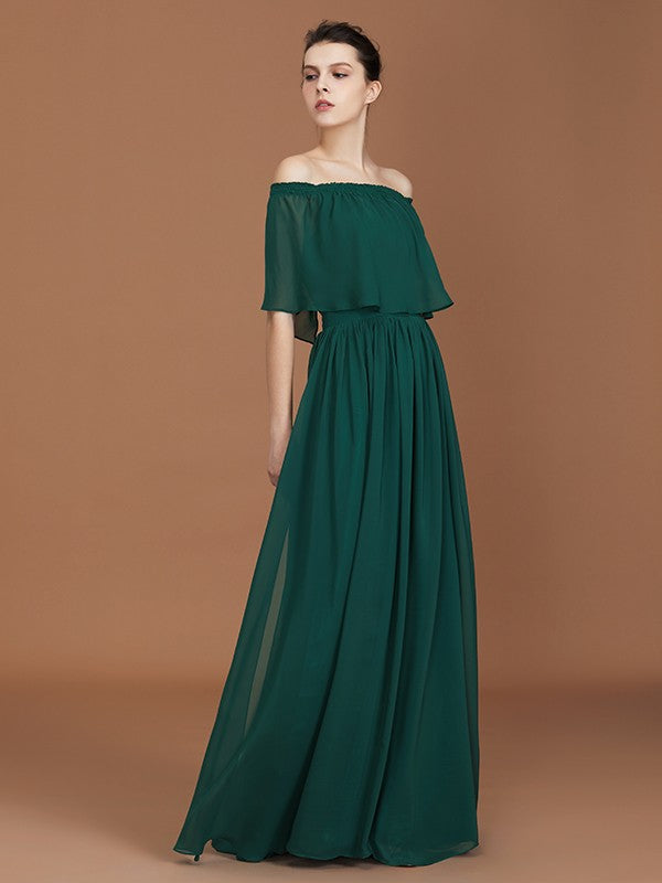 Charming Pleats Off-the-Shoulder Chiffon Bridesmaid Dress