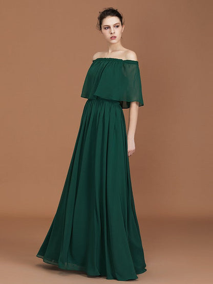 Charming Pleats Off-the-Shoulder Chiffon Bridesmaid Dress