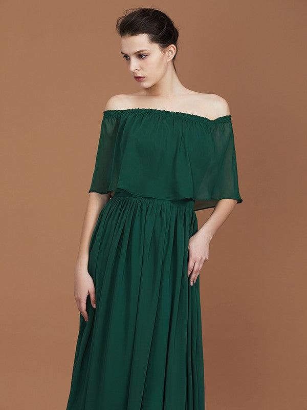 Charming Pleats Off-the-Shoulder Chiffon Bridesmaid Dress