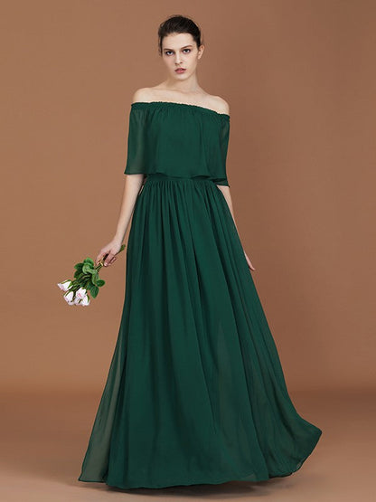 Charming Pleats Off-the-Shoulder Chiffon Bridesmaid Dress