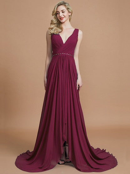 Charming Sleeveless V-neck Chiffon Bridesmaid Dresses