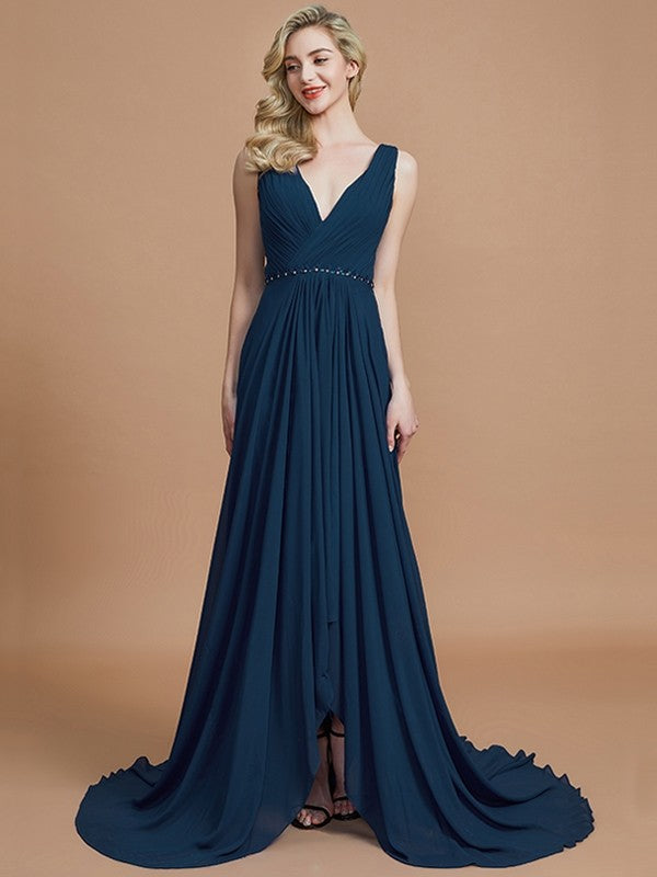 Charming Sleeveless V-neck Chiffon Bridesmaid Dresses