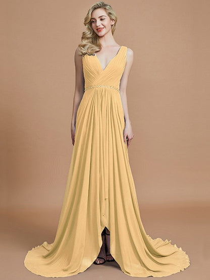 Charming Sleeveless V-neck Chiffon Bridesmaid Dresses