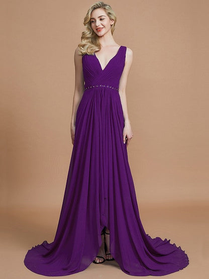 Charming Sleeveless V-neck Chiffon Bridesmaid Dresses