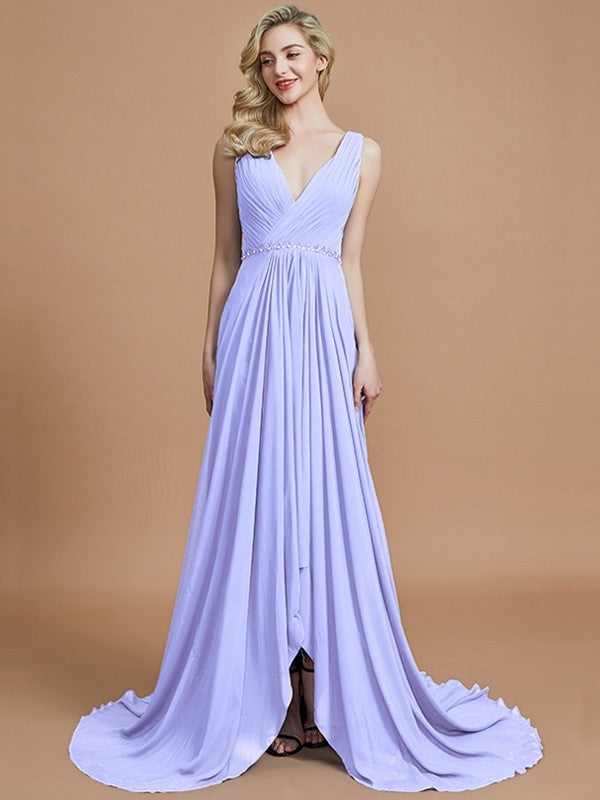 Charming Sleeveless V-neck Chiffon Bridesmaid Dresses