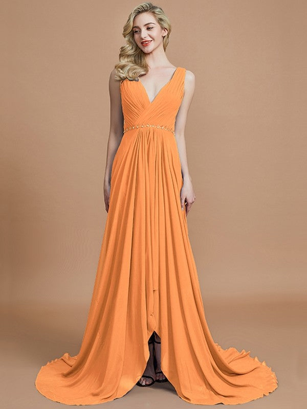 Charming Sleeveless V-neck Chiffon Bridesmaid Dresses