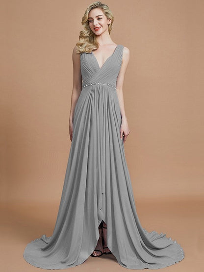 Charming Sleeveless V-neck Chiffon Bridesmaid Dresses