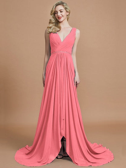 Charming Sleeveless V-neck Chiffon Bridesmaid Dresses