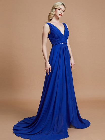 Charming Sleeveless V-neck Chiffon Bridesmaid Dresses