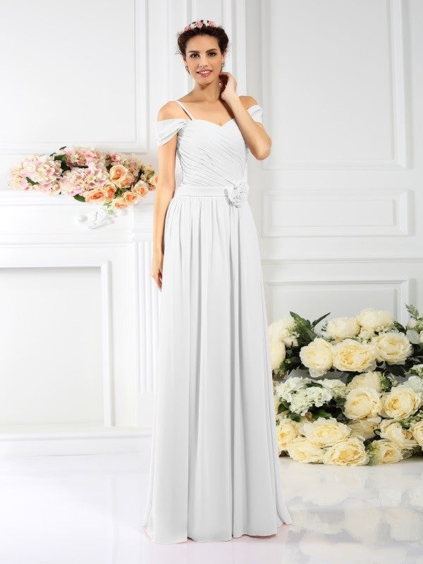 Charming Spaghetti Straps Pleats Sleeveless Long Chiffon Bridesmaid Dresses