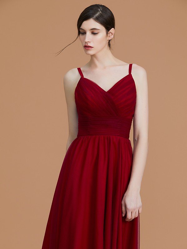 Charming Spaghetti Straps Sleeveless Asymmetrical Ruffles Chiffon Bridesmaid Dresses