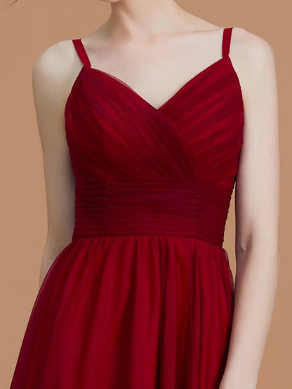 Charming Spaghetti Straps Sleeveless Asymmetrical Ruffles Chiffon Bridesmaid Dresses