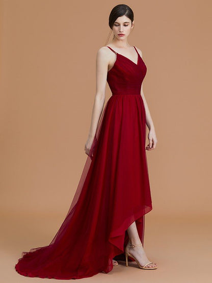 Charming Spaghetti Straps Sleeveless Asymmetrical Ruffles Chiffon Bridesmaid Dresses