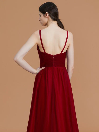 Charming Spaghetti Straps Sleeveless Asymmetrical Ruffles Chiffon Bridesmaid Dresses