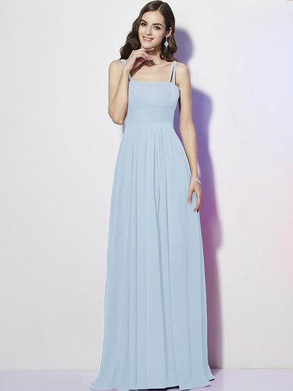 Charming Spaghetti Straps Sleeveless Pleats Long Chiffon Bridesmaid Dresses