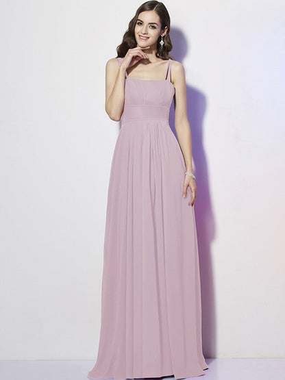 Charming Spaghetti Straps Sleeveless Pleats Long Chiffon Bridesmaid Dresses