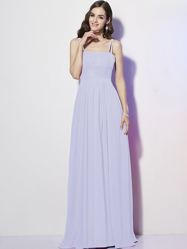 Charming Spaghetti Straps Sleeveless Pleats Long Chiffon Bridesmaid Dresses