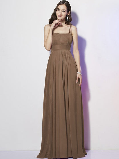 Charming Spaghetti Straps Sleeveless Pleats Long Chiffon Bridesmaid Dresses