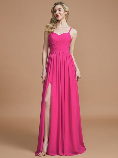 Charming Spaghetti Straps Sleeveless Ruched Chiffon Bridesmaid Dresses