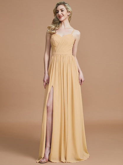 Charming Spaghetti Straps Sleeveless Ruched Chiffon Bridesmaid Dresses