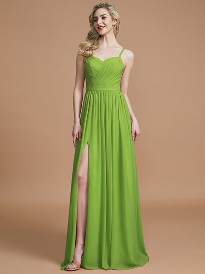 Charming Spaghetti Straps Sleeveless Ruched Chiffon Bridesmaid Dresses