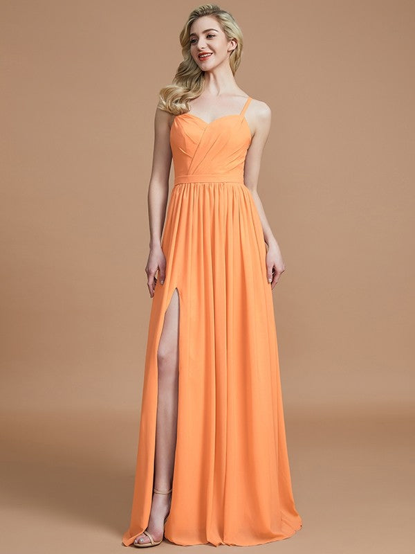 Charming Spaghetti Straps Sleeveless Ruched Chiffon Bridesmaid Dresses