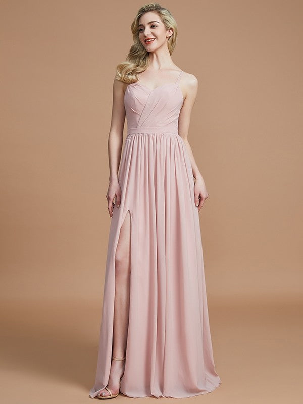 Charming Spaghetti Straps Sleeveless Ruched Chiffon Bridesmaid Dresses