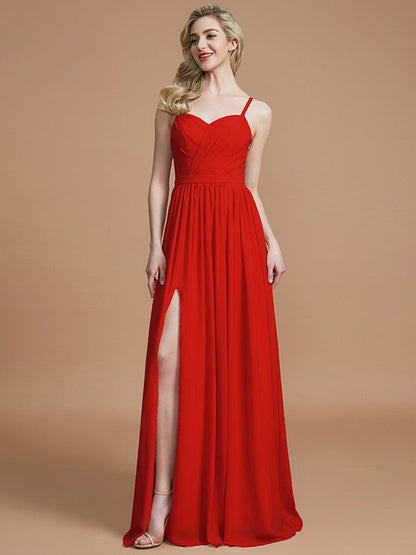 Charming Spaghetti Straps Sleeveless Ruched Chiffon Bridesmaid Dresses