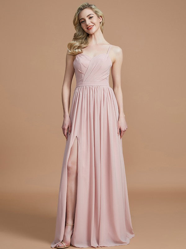 Charming Spaghetti Straps Sleeveless Ruched Chiffon Bridesmaid Dresses