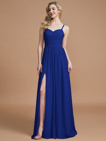 Charming Spaghetti Straps Sleeveless Ruched Chiffon Bridesmaid Dresses