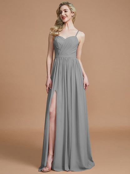 Charming Spaghetti Straps Sleeveless Ruched Chiffon Bridesmaid Dresses